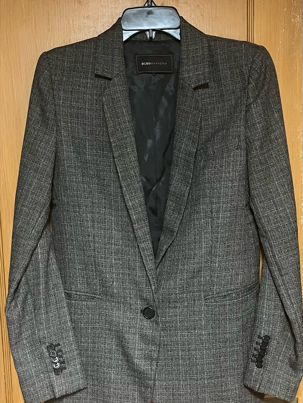 BCBGMAXAZRIA Grey Textured Tailored Blazer Single Button Office Work Jacket